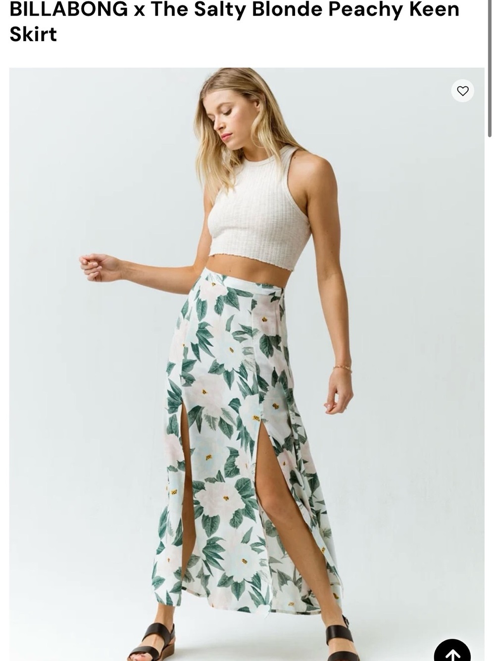 Billabong Floral Maxi Skirt in White and Green